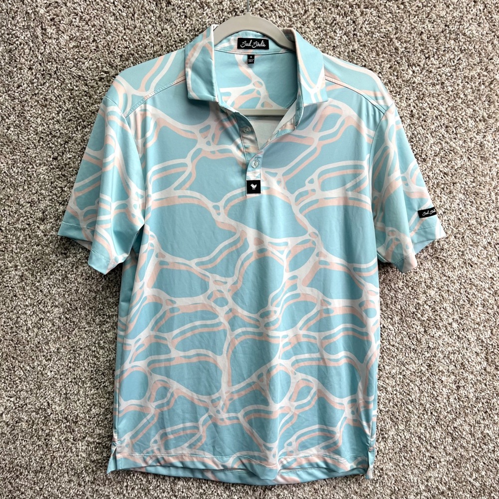 Bad Birdie Polo Shirt Men's Small Golf Blue Abstract Print Performance‎ Stretch